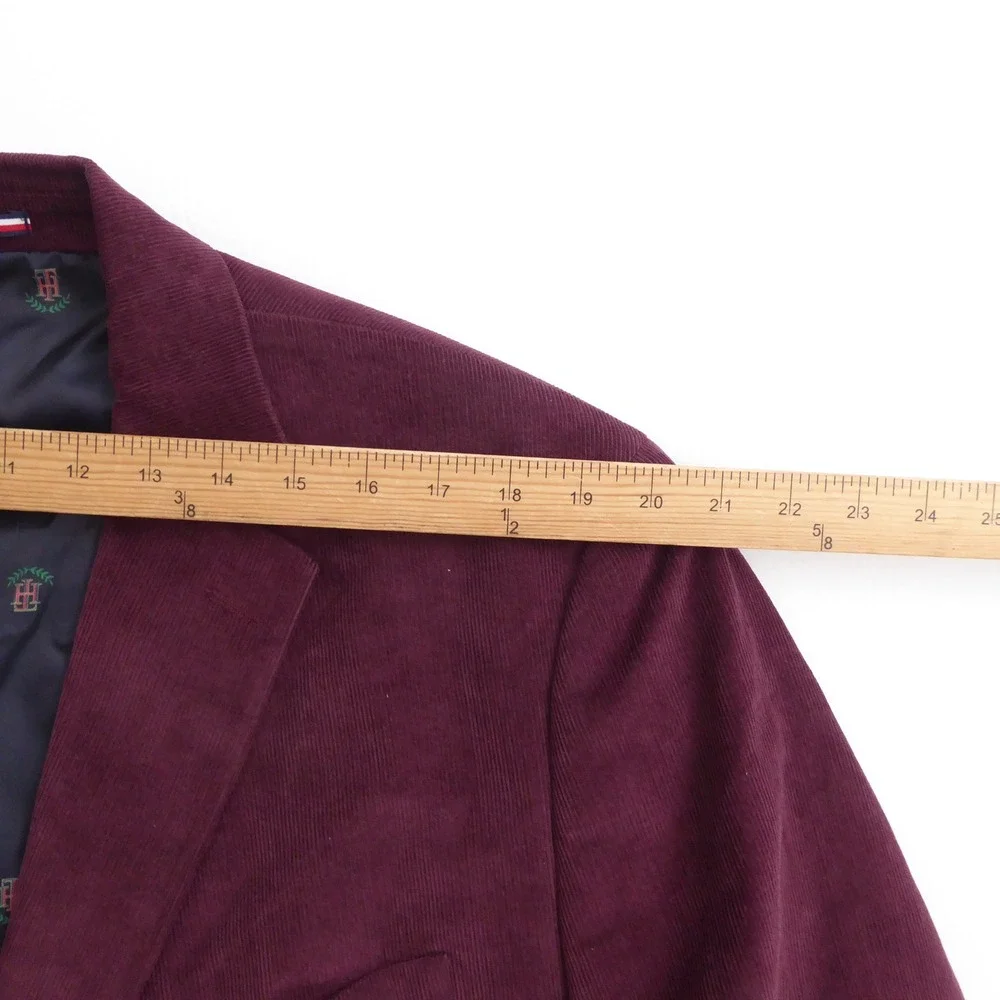 Tommy Hilfiger Mens Corduroy Blazer Sport Coat Maroon Red Elbow Patches 48R